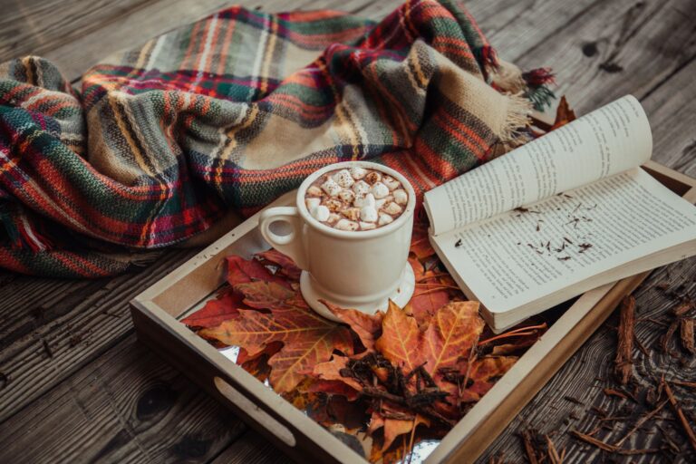 Cozy fall decorations and hot coco